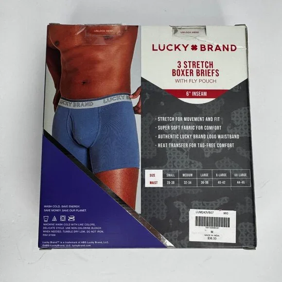 NEW Lucky Brand Sz Med 6'' Inseam 3-Pack Stretch Boxer Briefs Fly Pouch Tagless - Picture 9 of 14